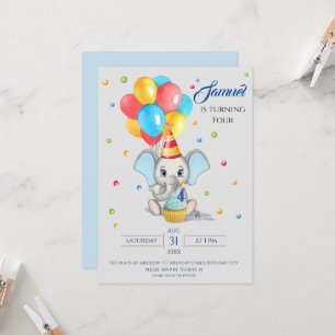 Colourful Elephant Cartoon Kids Birthday Invitatio Invitation