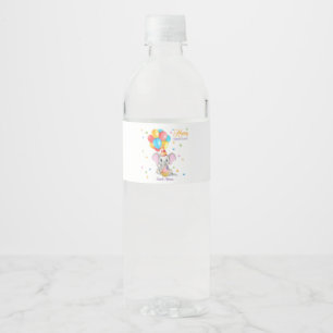 Colourful Elephant Cartoon Kids Birthday Water Bot Bottle Label