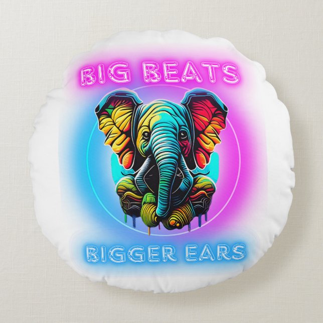 Colourful elephant face round cushion (Front)