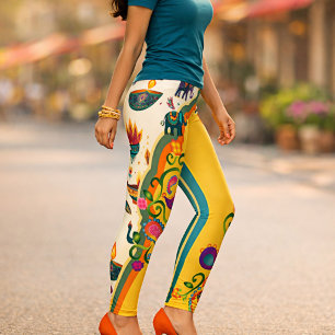 Colourful Elephant Indian Pattern Boho Leggings