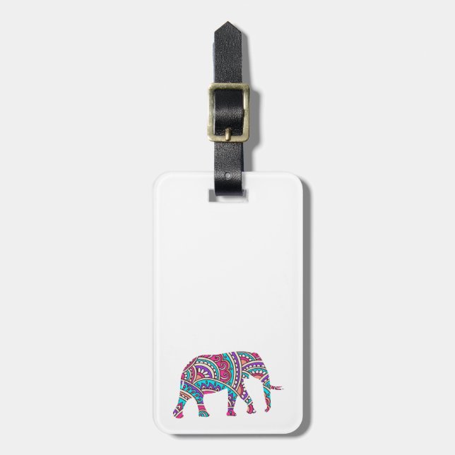 Colourful elephant luggage tag (Front Vertical)