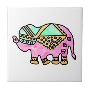 Colourful elephant modern watercolor tile