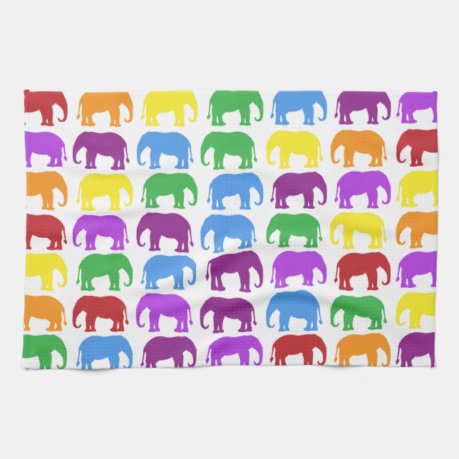 Colourful Elephant Pattern Tea Towel (Horizontal)
