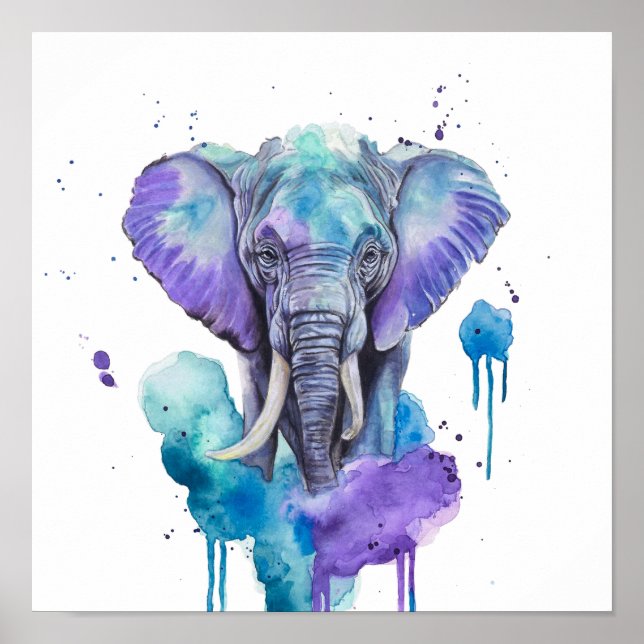 Colourful Elephant Watercolor Artwork Poster (Front)
