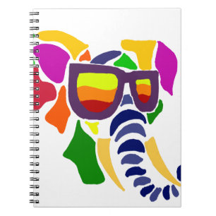 Colourful Elephant Wearing Sunglasses Abstract Spiral Notebook