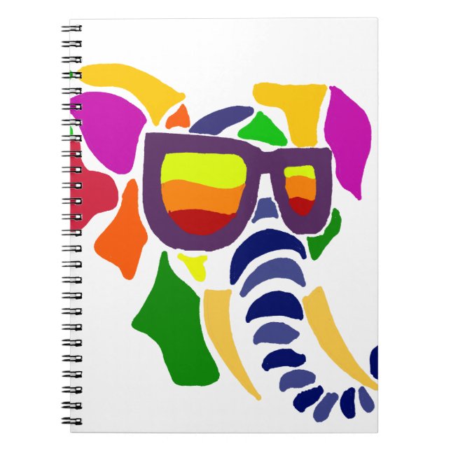 Colourful Elephant Wearing Sunglasses Abstract Spiral Notebook (Front)