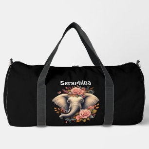Colourful elephant with floral designs duffle bag