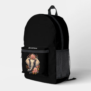 Colourful elephant with floral designs printed backpack