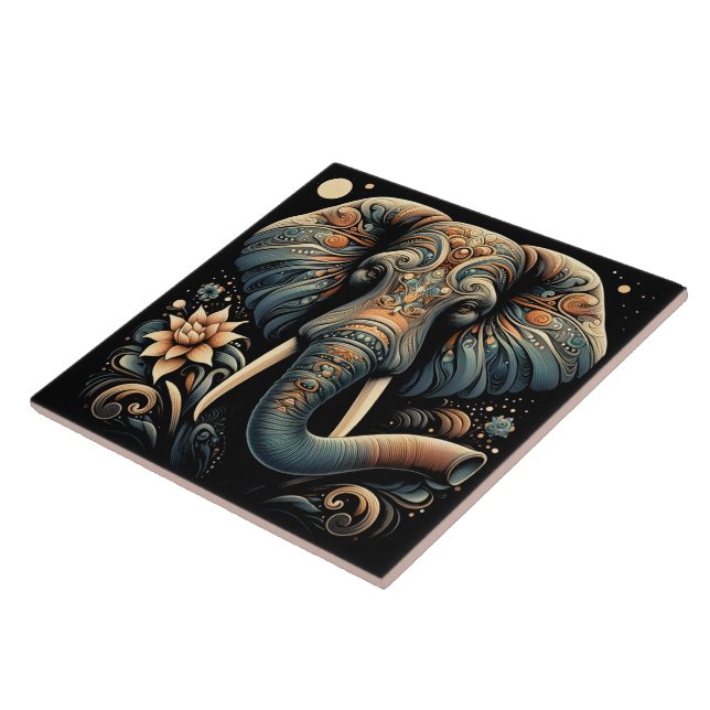Colourful elephant with floral designs tile (Side)