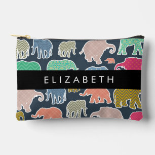 Colourful Elephants, Elephant Pattern, Your Name Accessory Pouch