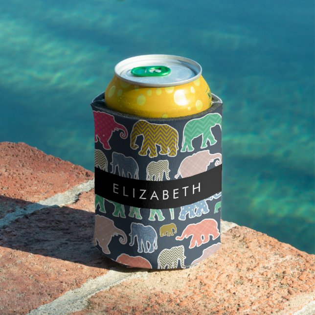 Colourful Elephants, Elephant Pattern, Your Name Can Cooler (In Situ Pool)