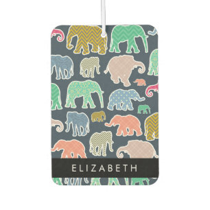 Colourful Elephants, Elephant Pattern, Your Name Car Air Freshener