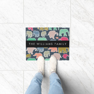 Colourful Elephants, Elephant Pattern, Your Name Doormat