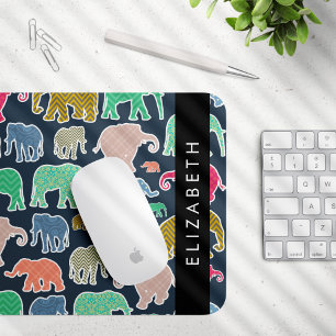 Colourful Elephants, Elephant Pattern, Your Name Mouse Pad