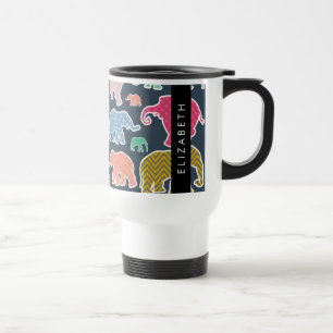 Colourful Elephants, Elephant Pattern, Your Name Travel Mug
