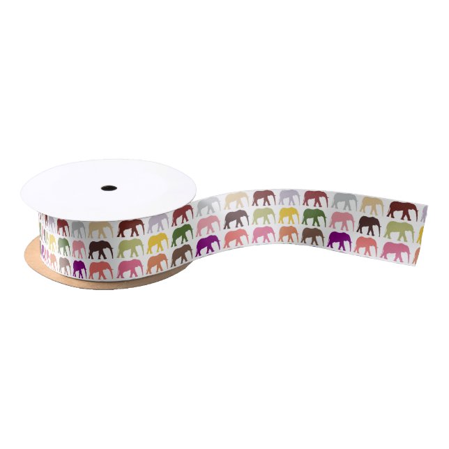 Colourful Elephants, Pattern Of Elephants Satin Ribbon (Spool)