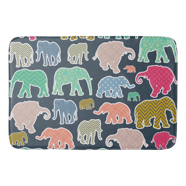Colourful Elephants, Pattern Of Elephants, Zigzag Bath Mat (Front)