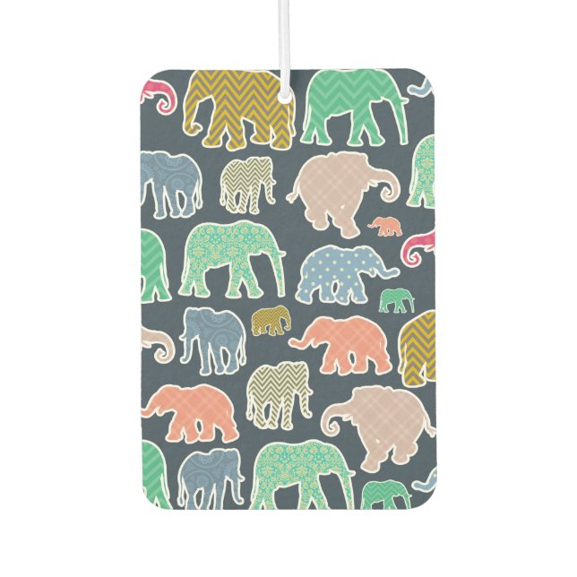 Colourful Elephants, Pattern Of Elephants, Zigzag Car Air Freshener (Front)