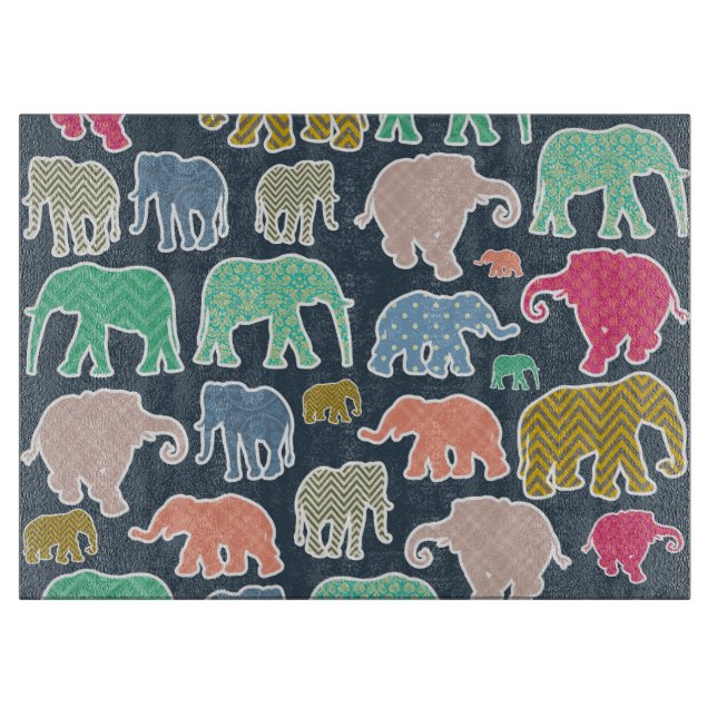Colourful Elephants, Pattern Of Elephants, Zigzag Cutting Board (Front)
