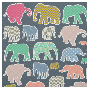 Colourful Elephants, Pattern Of Elephants, Zigzag Fabric
