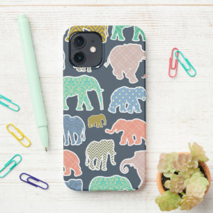 Colourful Elephants, Pattern Of Elephants, Zigzag iPhone 12 Case