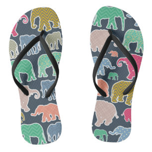 Colourful Elephants, Pattern Of Elephants, Zigzag Jandals