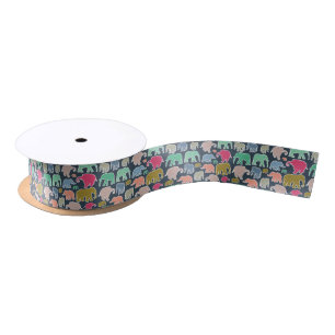 Colourful Elephants, Pattern Of Elephants, Zigzag Satin Ribbon