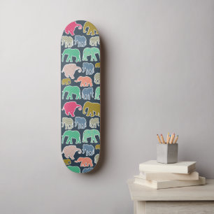 Colourful Elephants, Pattern Of Elephants, Zigzag Skateboard
