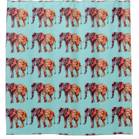Colourful Elephants Tiled on a Blue Background