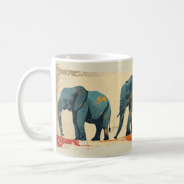 Colourful elephants vintage  coffee mug (Left)
