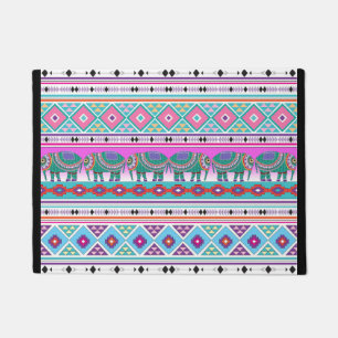 Colourful Elephants with Aztec Pattern Doormat