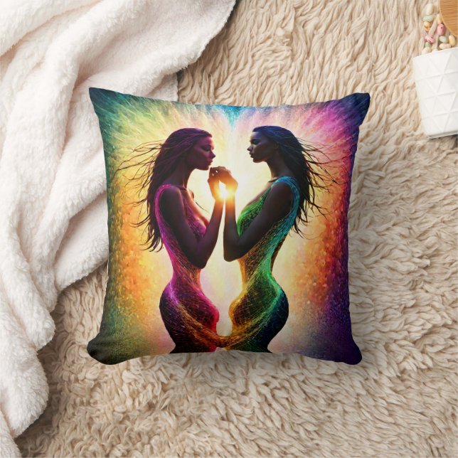 Colourful Embrace of Two Figures in Abstract Art Cushion (Blanket)