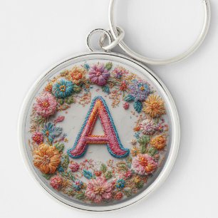 Colourful Embroidered Alphabet Design Key Ring