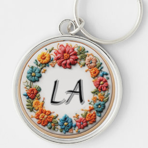 Colourful Embroidered Alphabet Design Key Ring