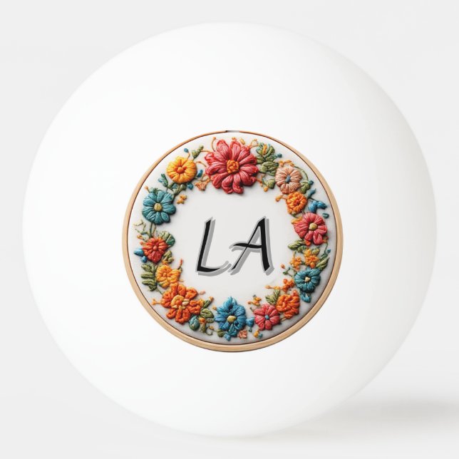 Colourful Embroidered Alphabet Design Ping Pong Ball (Front)