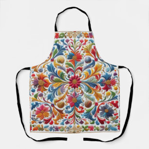 Colourful Embroidery Looking Floral Design Apron