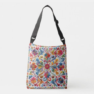 Colourful Embroidery Looking Floral Design Crossbody Bag