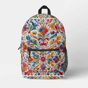 Colourful Embroidery Looking Floral Design Printed Backpack
