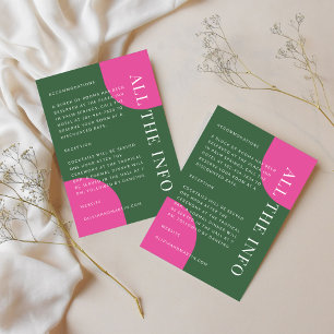 Colourful Emerald Green and Pink Wedding Details Enclosure Card
