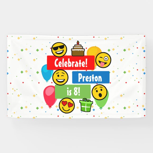 Colourful Emoji Birthday Party Kids or Boys Custom Banner (Horizontal)