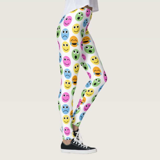Colourful Emojis Emoticon Faces Patterned Print Leggings (Right)