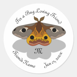 Colourful Emperor Moth Monogram Classic Round Sticker