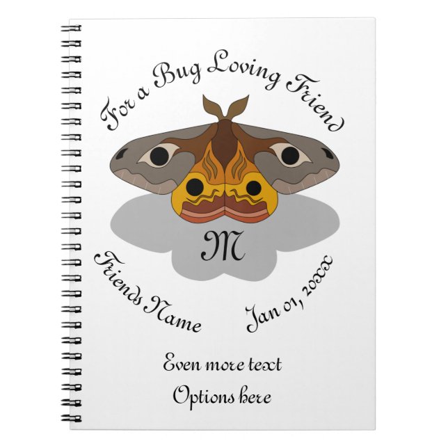 Colourful Emperor Moth Monogram Notebook (Front)