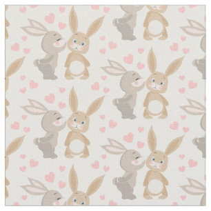 Colourful Enamoured Rabbits  Fabric