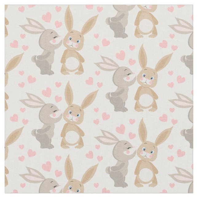 Colourful Enamoured Rabbits  Fabric (Close Up)