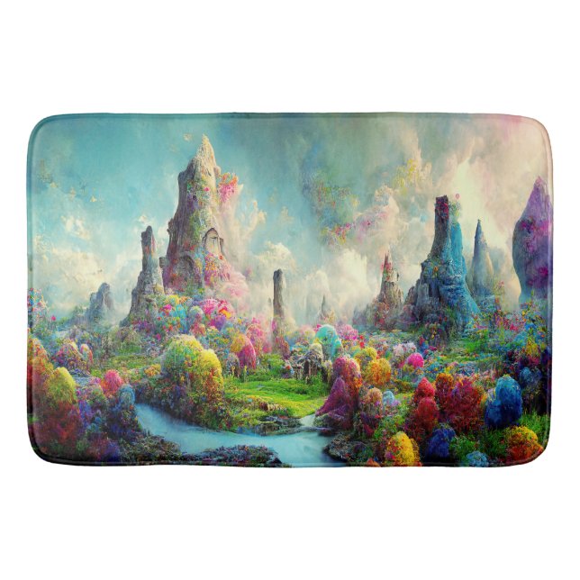 Colourful Enchanted Alien Nature Landscape Bath Mat (Front)