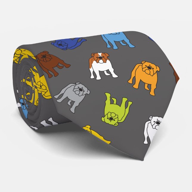 Colourful English Bulldog Multicolor Dog Tie (Rolled)