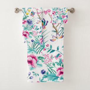Colourful English garden flowers pattern Bath Towel Set