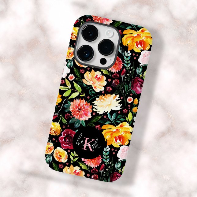 Colourful English garden flowers pattern monograms Case-Mate iPhone Case (Creator Uploaded)