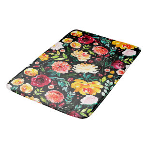 Colourful English Garden Summer Watercolor Flowers Bath Mat